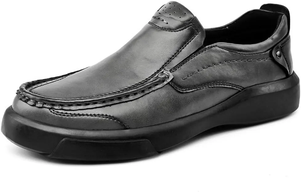 Men's Loafers Leather Slip-Ons with Stitched Detailing Arch Support Suitable for Driving Black and Grey Shoes Comfort Style