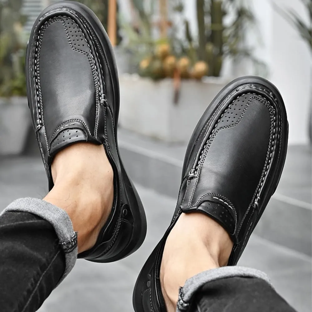 Men's Loafers Leather Slip-Ons with Stitched Detailing Arch Support Suitable for Driving Black and Grey Shoes Comfort Style