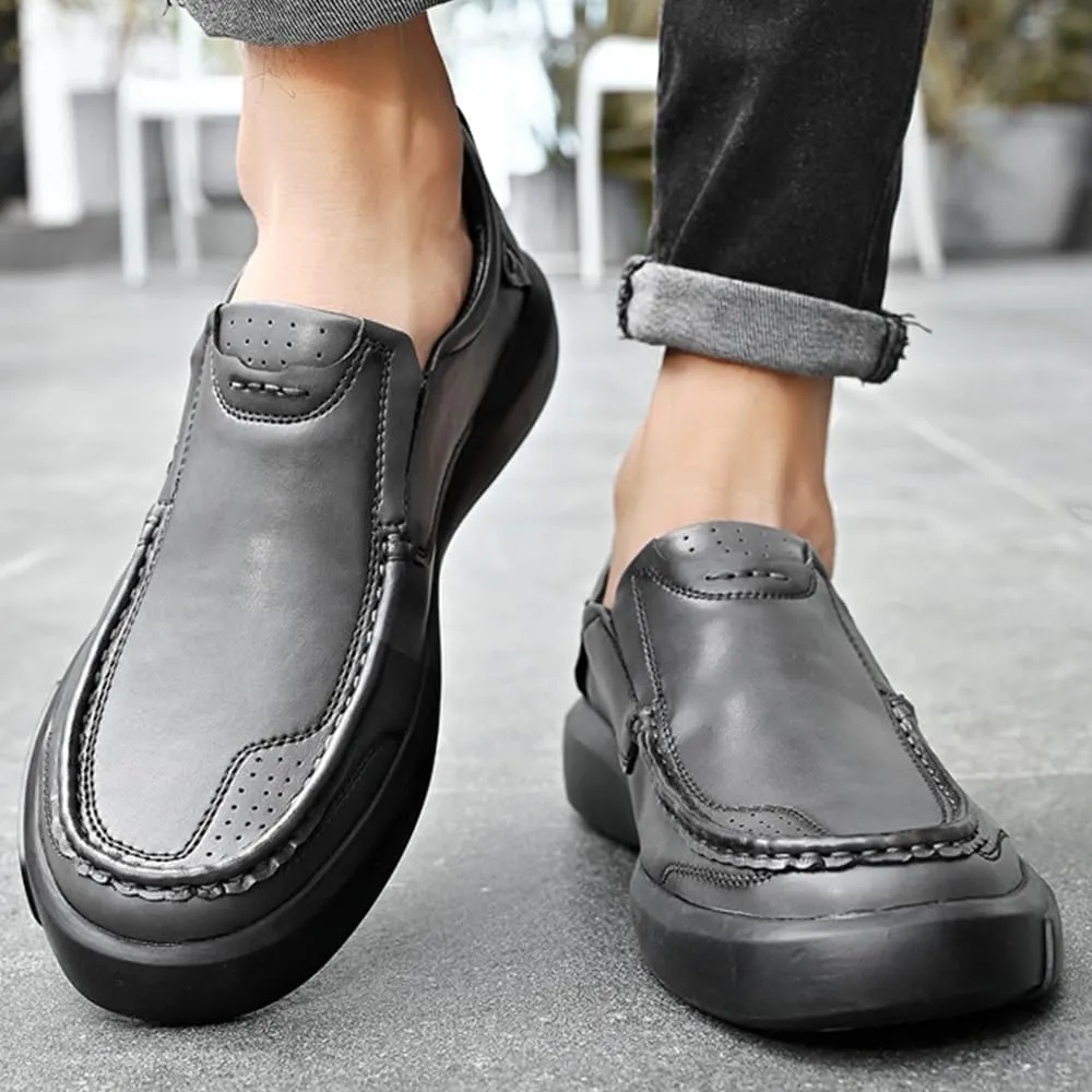 Men's Loafers Leather Slip-Ons with Stitched Detailing Arch Support Suitable for Driving Black and Grey Shoes Comfort Style
