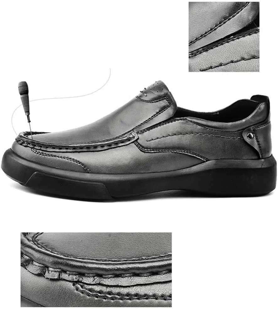 Men's Loafers Leather Slip-Ons with Stitched Detailing Arch Support Suitable for Driving Black and Grey Shoes Comfort Style