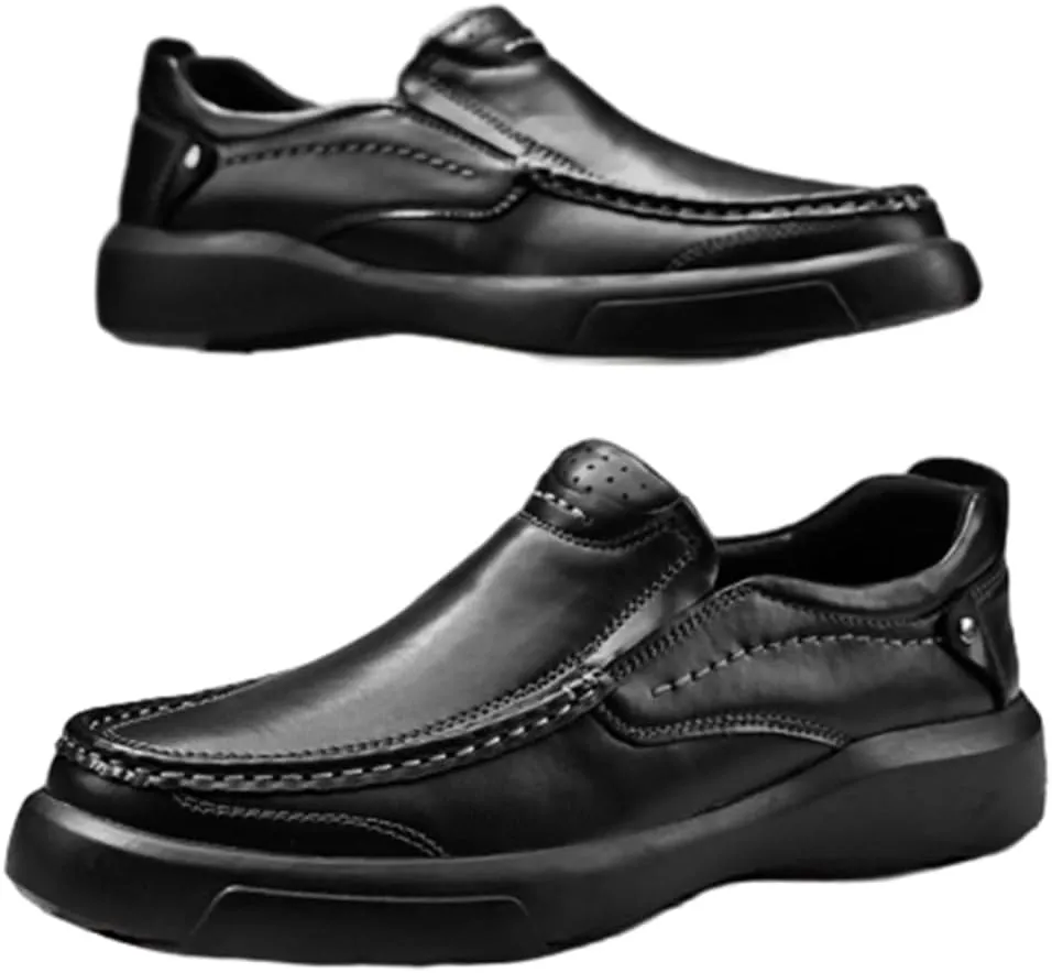 Men's Loafers Leather Slip-Ons with Stitched Detailing Arch Support Suitable for Driving Black and Grey Shoes Comfort Style