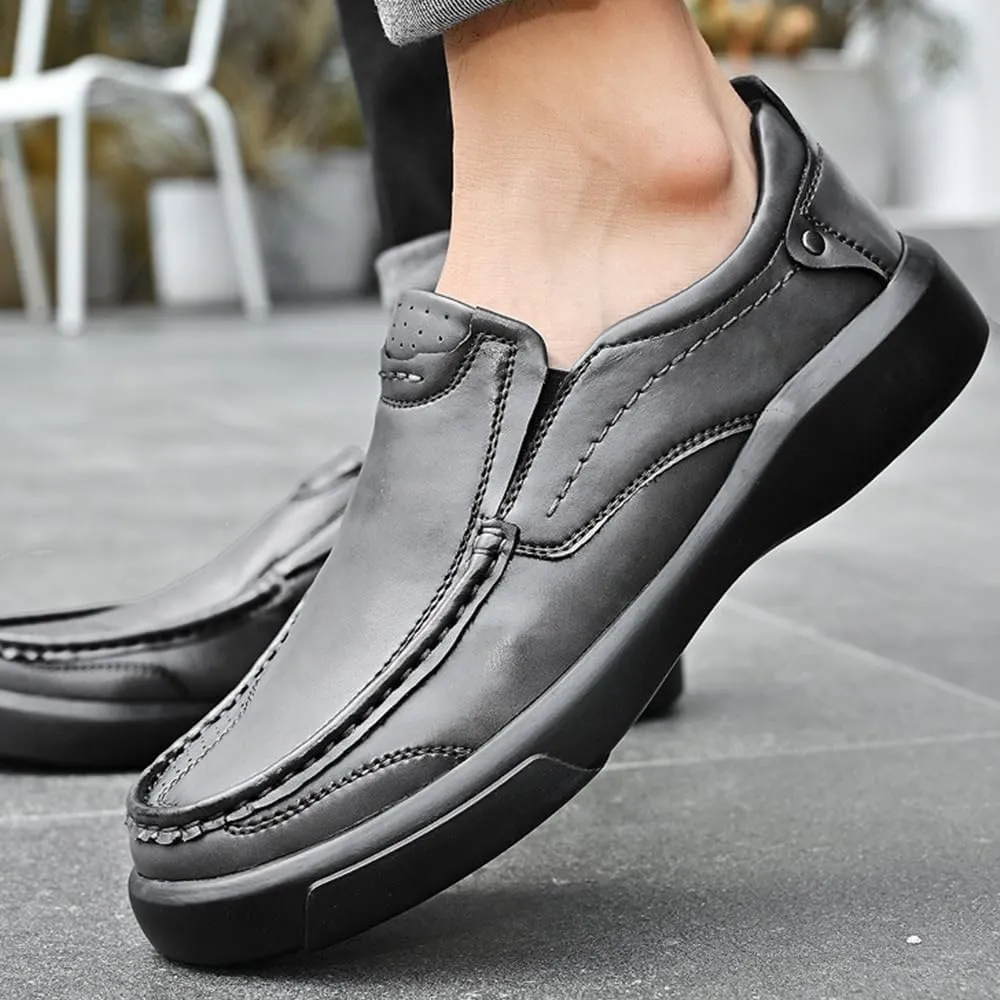 Men's Loafers Leather Slip-Ons with Stitched Detailing Arch Support Suitable for Driving Black and Grey Shoes Comfort Style