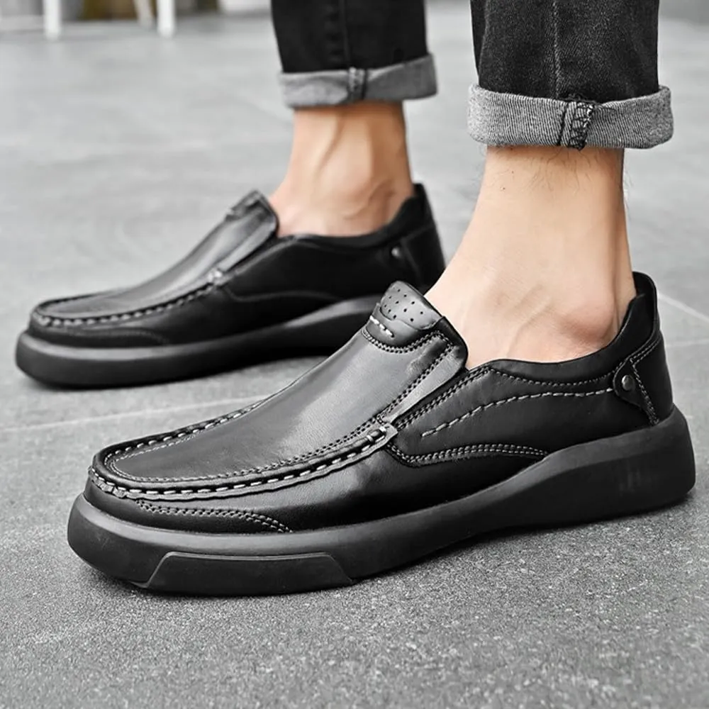 Men's Loafers Leather Slip-Ons with Stitched Detailing Arch Support Suitable for Driving Black and Grey Shoes Comfort Style