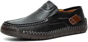 Men's Retro Hand-Stitched Leather Soft-Soled Loafers Shoes Fashion Comfortable Breathable Non-Slip Driving Loafers