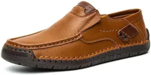 Men's Retro Hand-Stitched Leather Soft-Soled Loafers Shoes Fashion Comfortable Breathable Non-Slip Driving Loafers