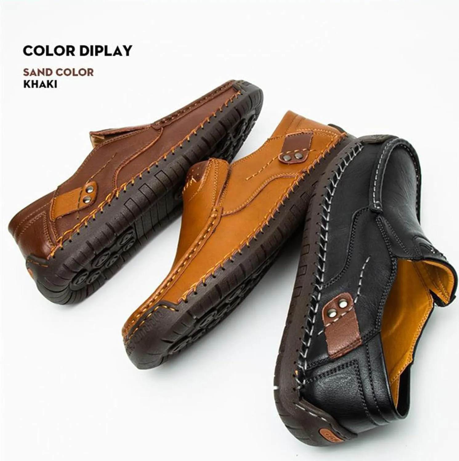 Men's Retro Hand-Stitched Leather Soft-Soled Loafers Shoes Fashion Comfortable Breathable Non-Slip Driving Loafers