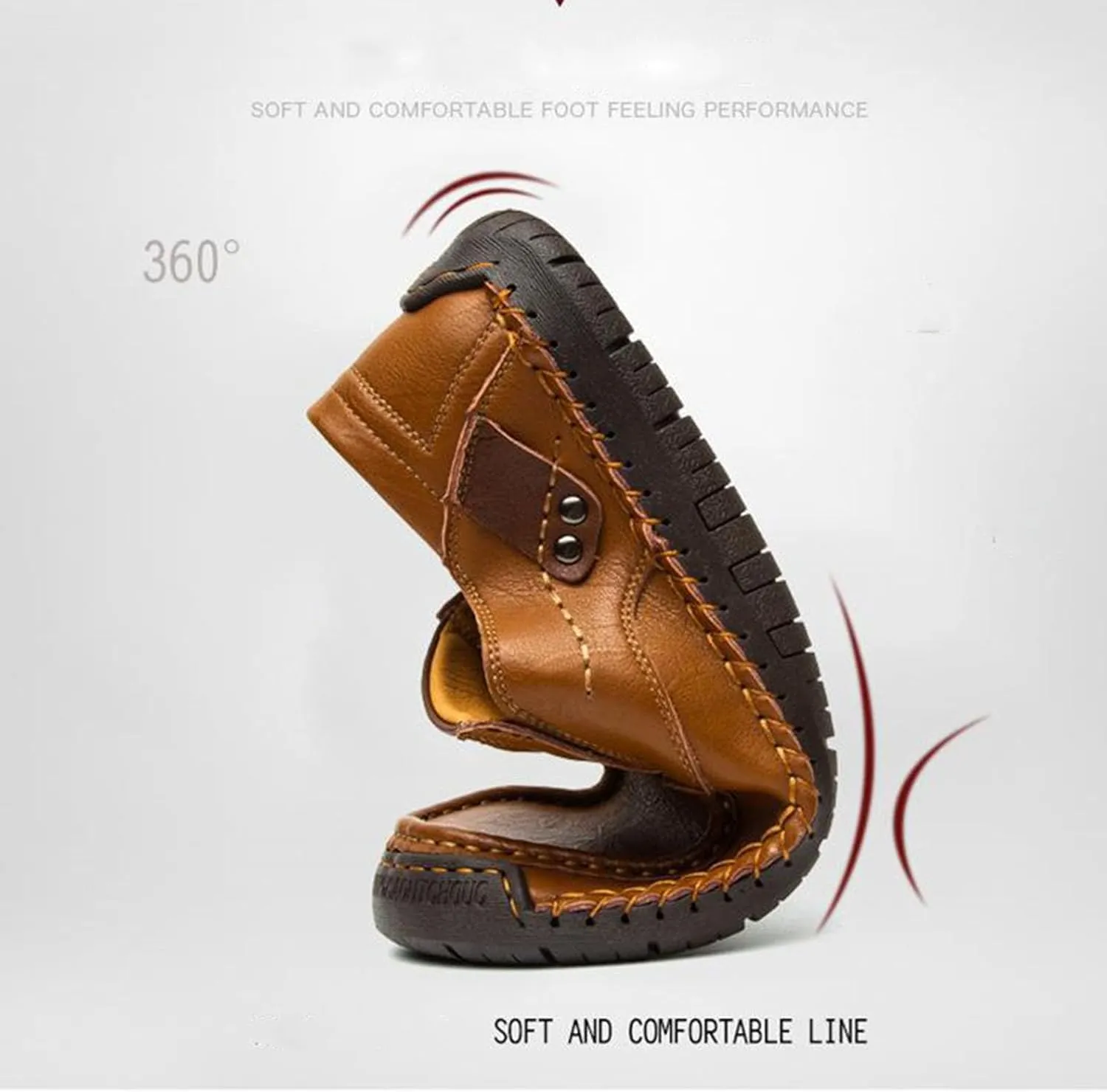 Men's Retro Hand-Stitched Leather Soft-Soled Loafers Shoes Fashion Comfortable Breathable Non-Slip Driving Loafers