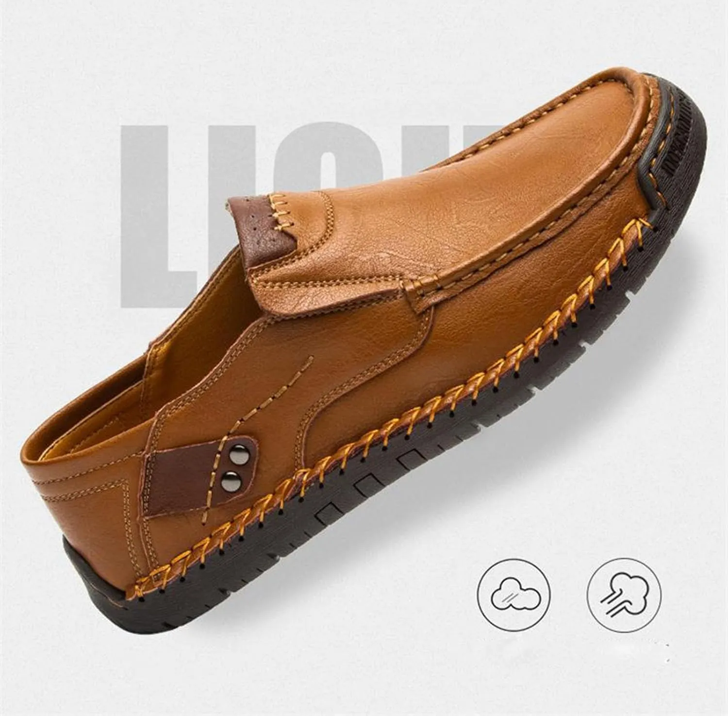 Men's Retro Hand-Stitched Leather Soft-Soled Loafers Shoes Fashion Comfortable Breathable Non-Slip Driving Loafers