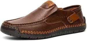 Men's Retro Hand-Stitched Leather Soft-Soled Loafers Shoes Fashion Comfortable Breathable Non-Slip Driving Loafers