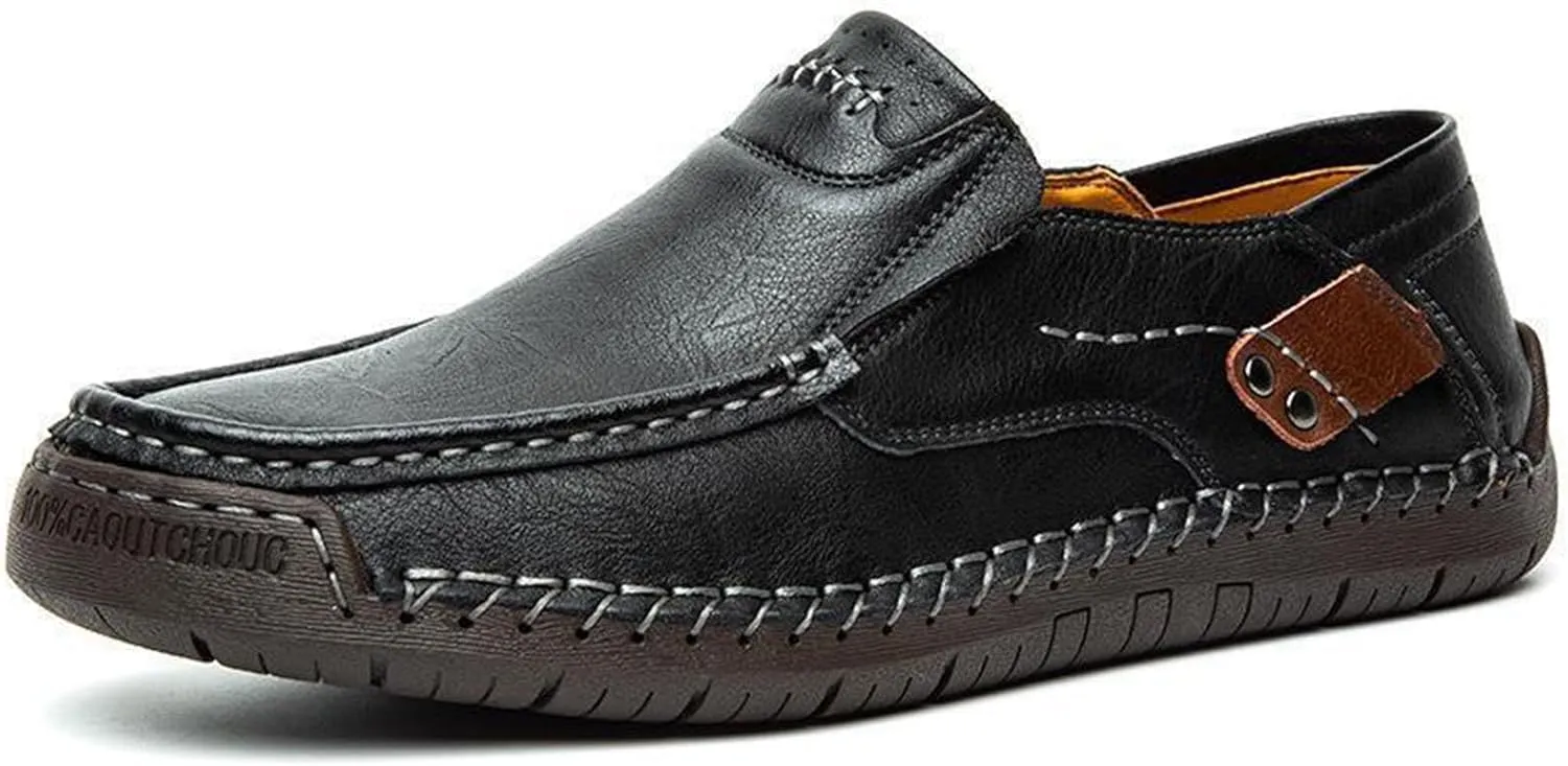 Men's Retro Hand-Stitched Leather Soft-Soled Loafers Shoes Fashion Comfortable Breathable Non-Slip Driving Loafers