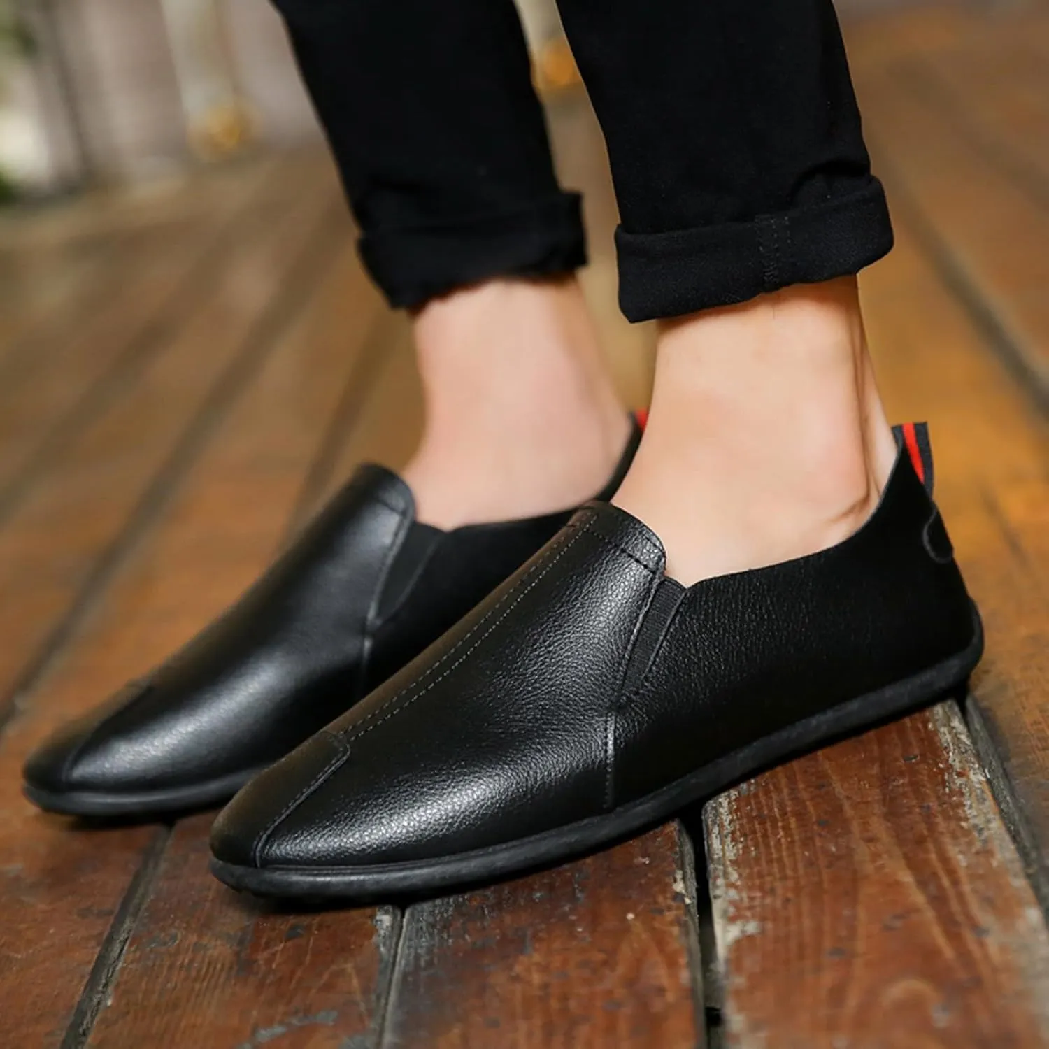 Mens Slip-on Flats Loafers Casual Shoes Casual Penny Driving Loafers Comfortable Leather Stitched Slip On Boat Shoes for Men
