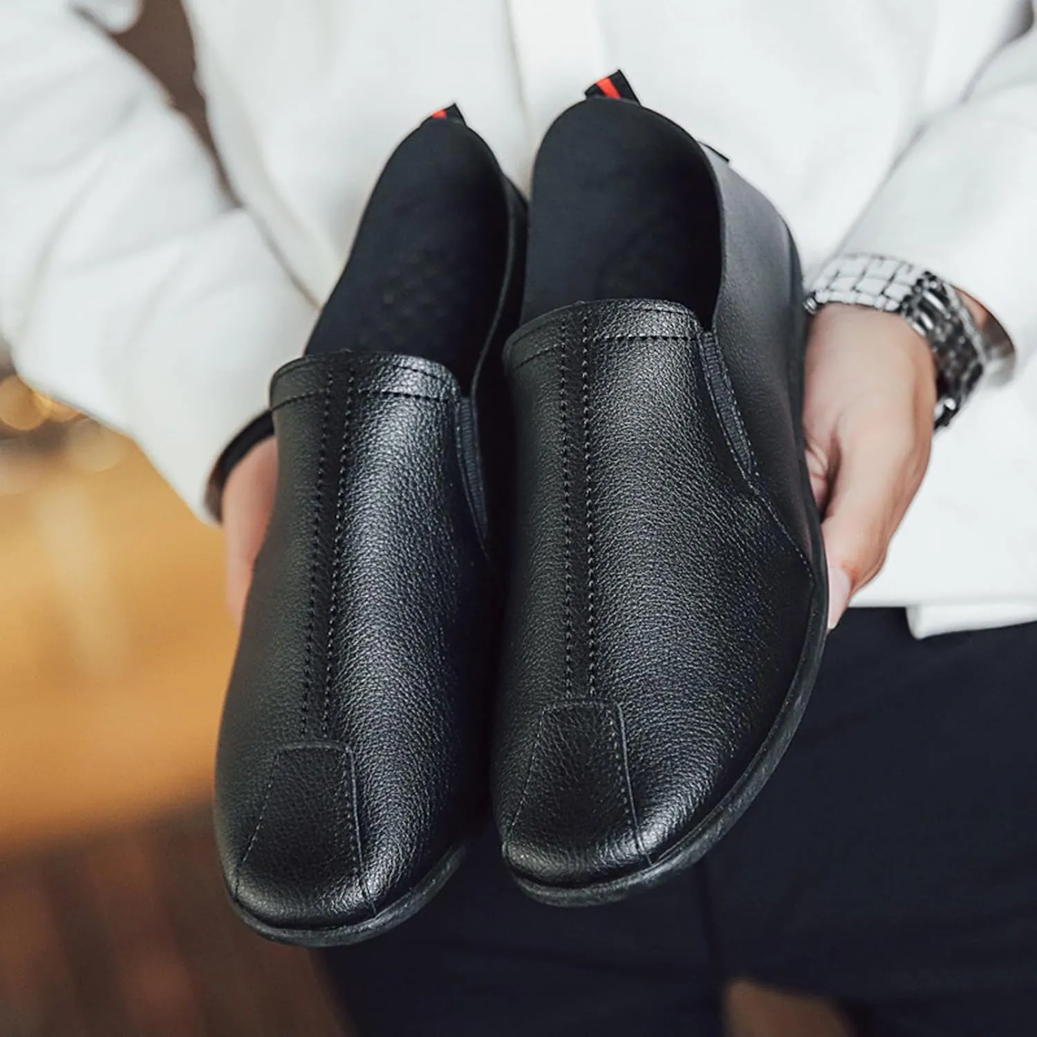 Mens Slip-on Flats Loafers Casual Shoes Casual Penny Driving Loafers Comfortable Leather Stitched Slip On Boat Shoes for Men