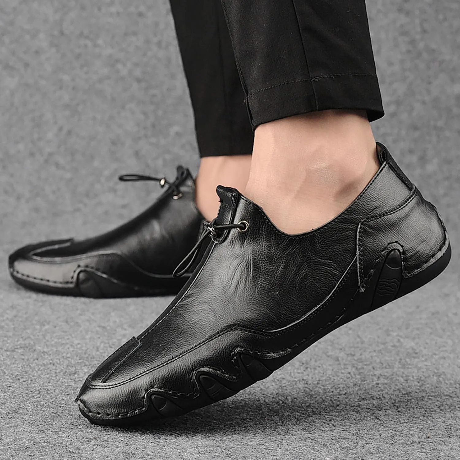 Mens Slip-on Loafers Casual Shoes Casual Penny Driving Loafers Comfortable Leather Stitched Slip On Boat Shoes for Men