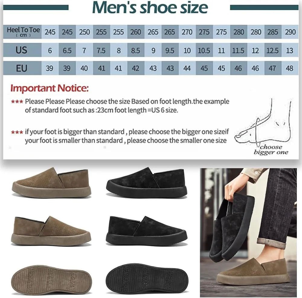 Men’s Slip-On Platform Loafers Breathable Perforated Leather Casual Walking Shoes with Lightweight Flat Sole Anti-Slip Comfort Sneakers for Work Travel Everyday