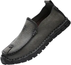 Men's Stylish Hand Stitched Leather Loafers Slip On Comfortable Soft Sole Moccasin Boat Shoes Stylish Casual Driving Dress Flats for Business
