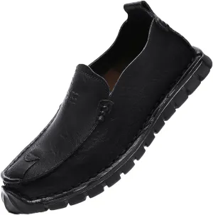 Men's Stylish Hand Stitched Leather Loafers Slip On Comfortable Soft Sole Moccasin Boat Shoes Stylish Casual Driving Dress Flats for Business