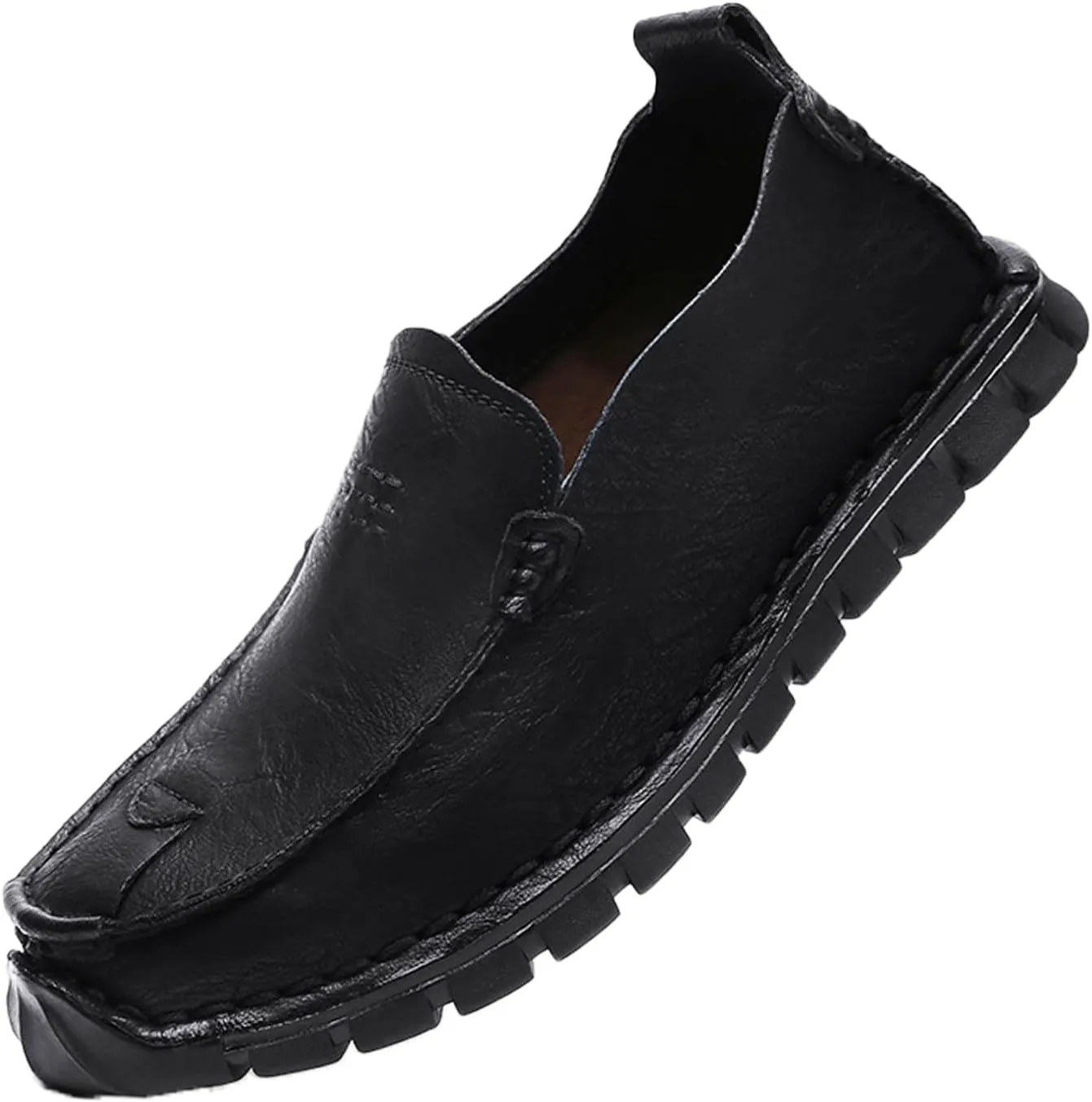 Men's Stylish Hand Stitched Leather Loafers Slip On Comfortable Soft Sole Moccasin Boat Shoes Stylish Casual Driving Dress Flats for Business