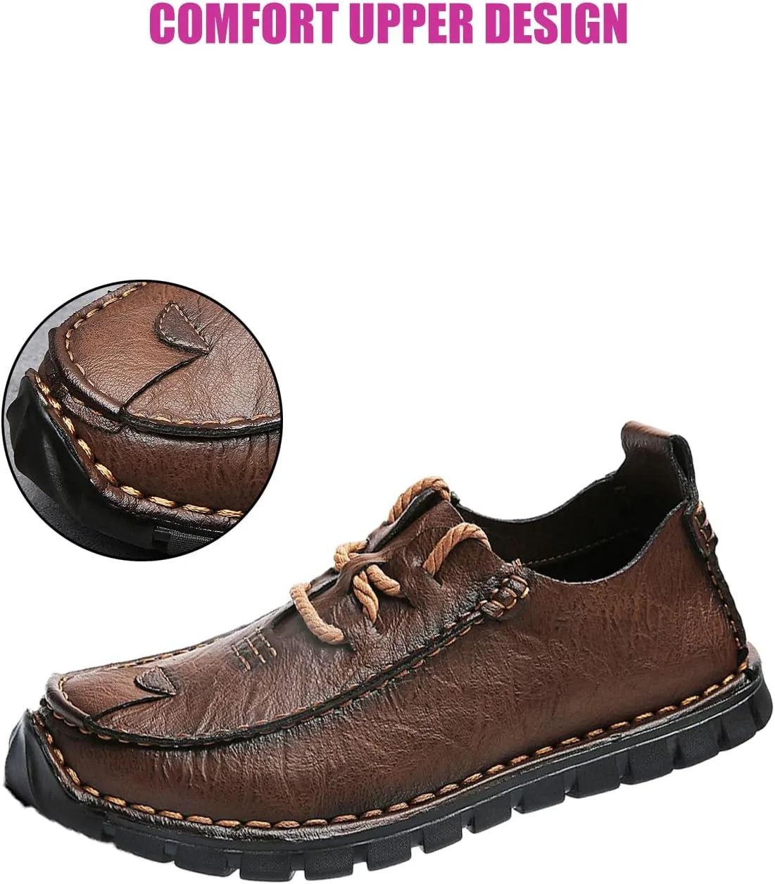 Men's Stylish Hand Stitched Leather Loafers Slip On Comfortable Soft Sole Moccasin Boat Shoes Stylish Casual Driving Dress Flats for Business