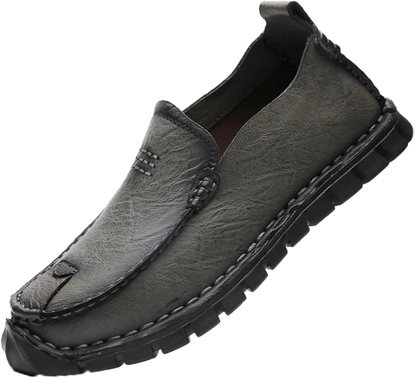 Men's Stylish Hand Stitched Leather Loafers Slip On Comfortable Soft Sole Moccasin Boat Shoes Stylish Casual Driving Dress Flats for Business