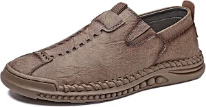 Men's Stylish Leather Slip-on Hand Stitched Loafers Casual Comfort Flat Non-Slip Classic Moccasins Business Formal Oxford Penny Driving Shoes