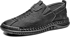 Men's Stylish Leather Slip-on Hand Stitched Loafers Casual Comfort Flat Non-Slip Classic Moccasins Business Formal Oxford Penny Driving Shoes