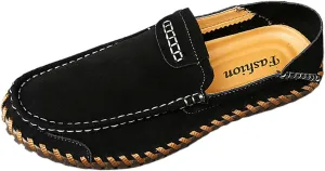 Men's Suede Flat Penny Loafers Comfortable Round Toe Vintage Hand Stitched Slip-On Driving Casual Shoes