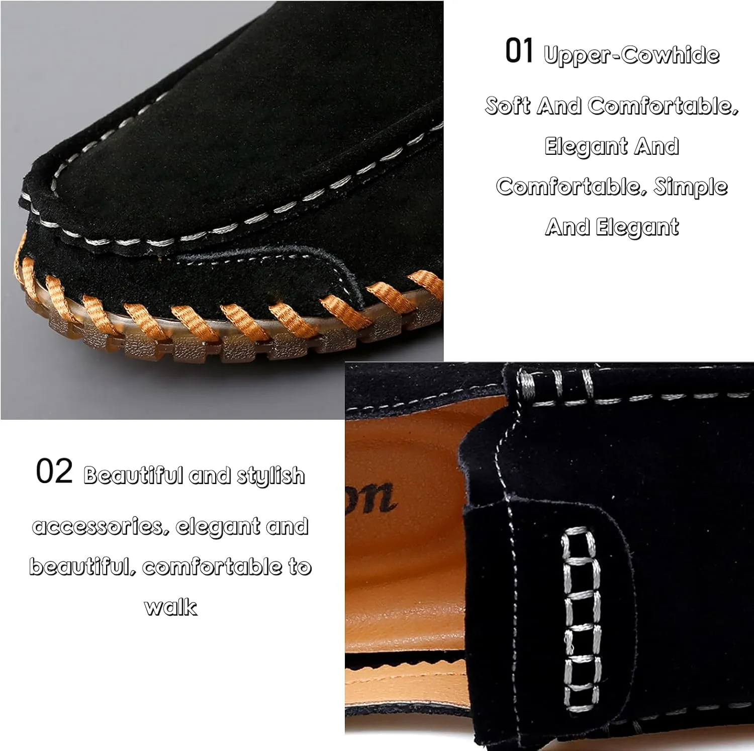 Men's Suede Flat Penny Loafers Comfortable Round Toe Vintage Hand Stitched Slip-On Driving Casual Shoes