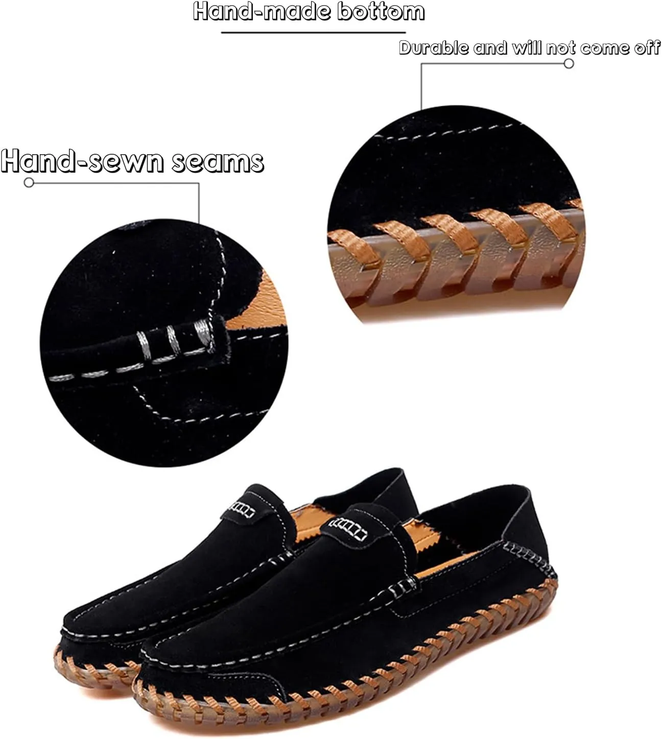 Men's Suede Flat Penny Loafers Comfortable Round Toe Vintage Hand Stitched Slip-On Driving Casual Shoes