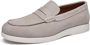 Men's Suede Flats Vintage Penny Loafers Classic Round Toe Hand-Stitched Breathable Comfortable Work Casual Moccasins