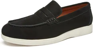 Men's Suede Flats Vintage Penny Loafers Classic Round Toe Hand-Stitched Breathable Comfortable Work Casual Moccasins