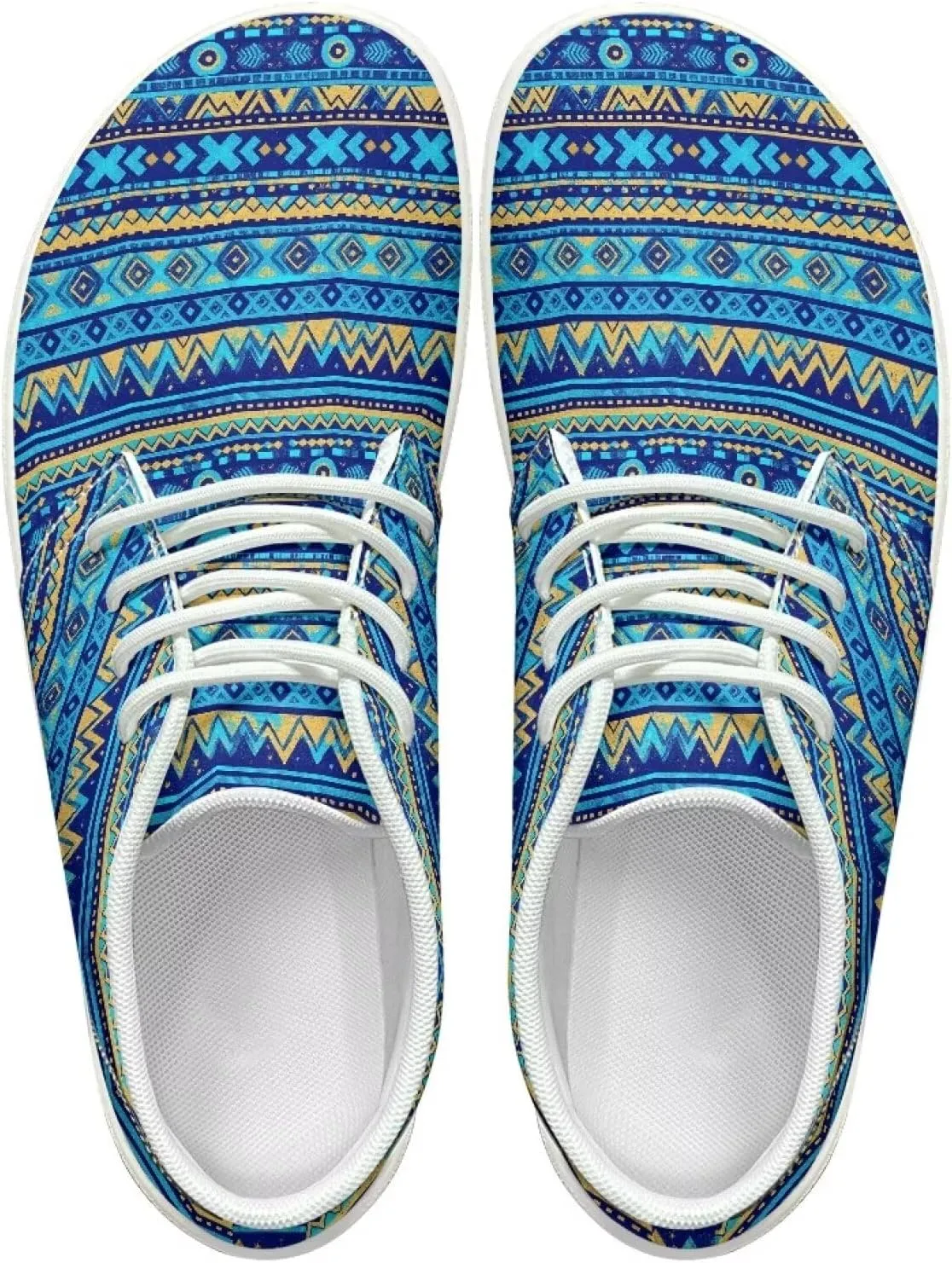 Men's Wide Barefoot Sneakers Tribal Stripes Lightweight Fitness Shoes Comfort Breathable Anti-Skid Waterproof Workout Shoe for Outdoor Indoor US 5-14 White Sole