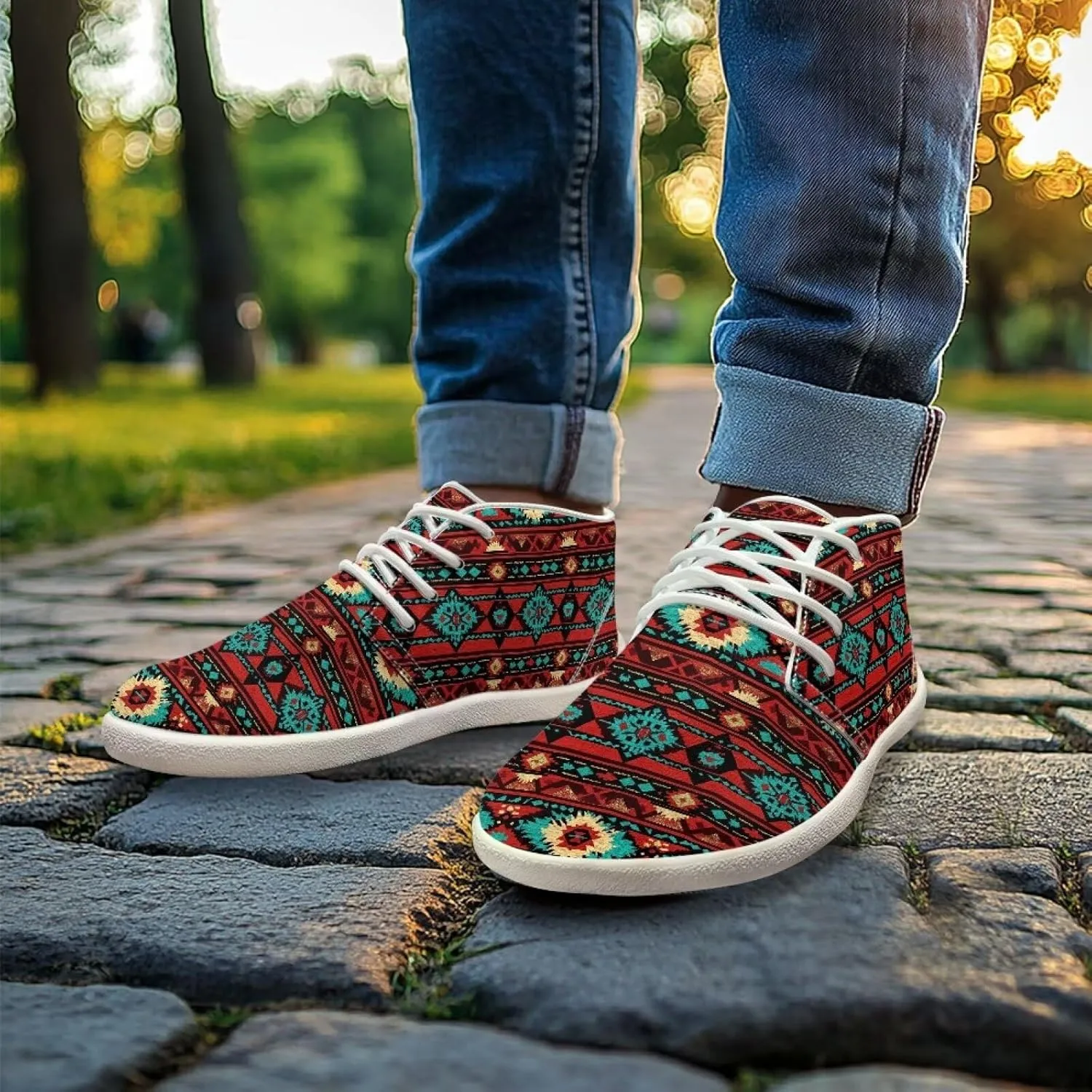 Men's Wide Barefoot Sneakers Tribal Stripes Lightweight Fitness Shoes Comfort Breathable Anti-Skid Waterproof Workout Shoe for Outdoor Indoor US 5-14 White Sole