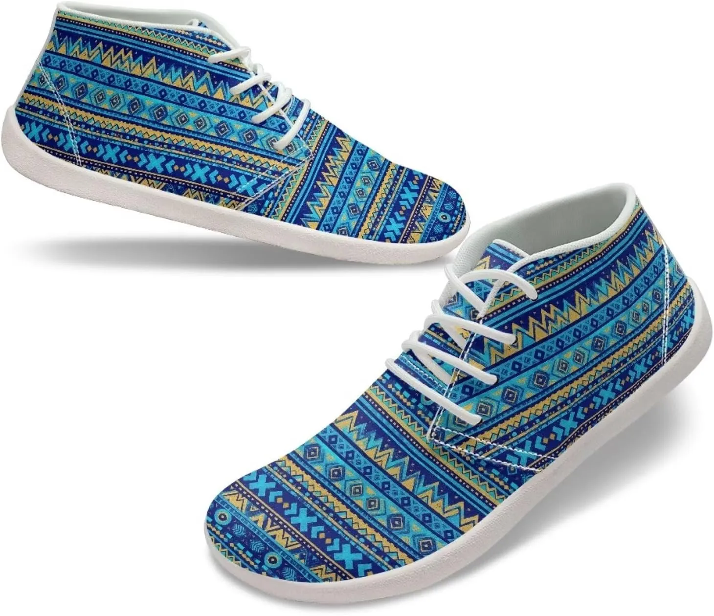 Men's Wide Barefoot Sneakers Tribal Stripes Lightweight Fitness Shoes Comfort Breathable Anti-Skid Waterproof Workout Shoe for Outdoor Indoor US 5-14 White Sole