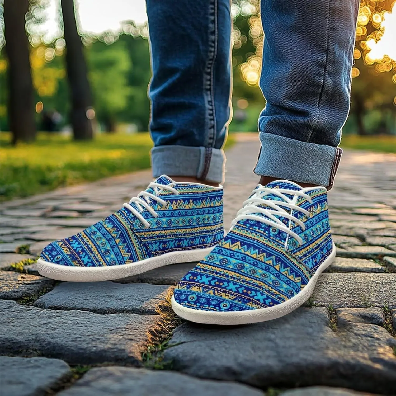 Men's Wide Barefoot Sneakers Tribal Stripes Lightweight Fitness Shoes Comfort Breathable Anti-Skid Waterproof Workout Shoe for Outdoor Indoor US 5-14 White Sole