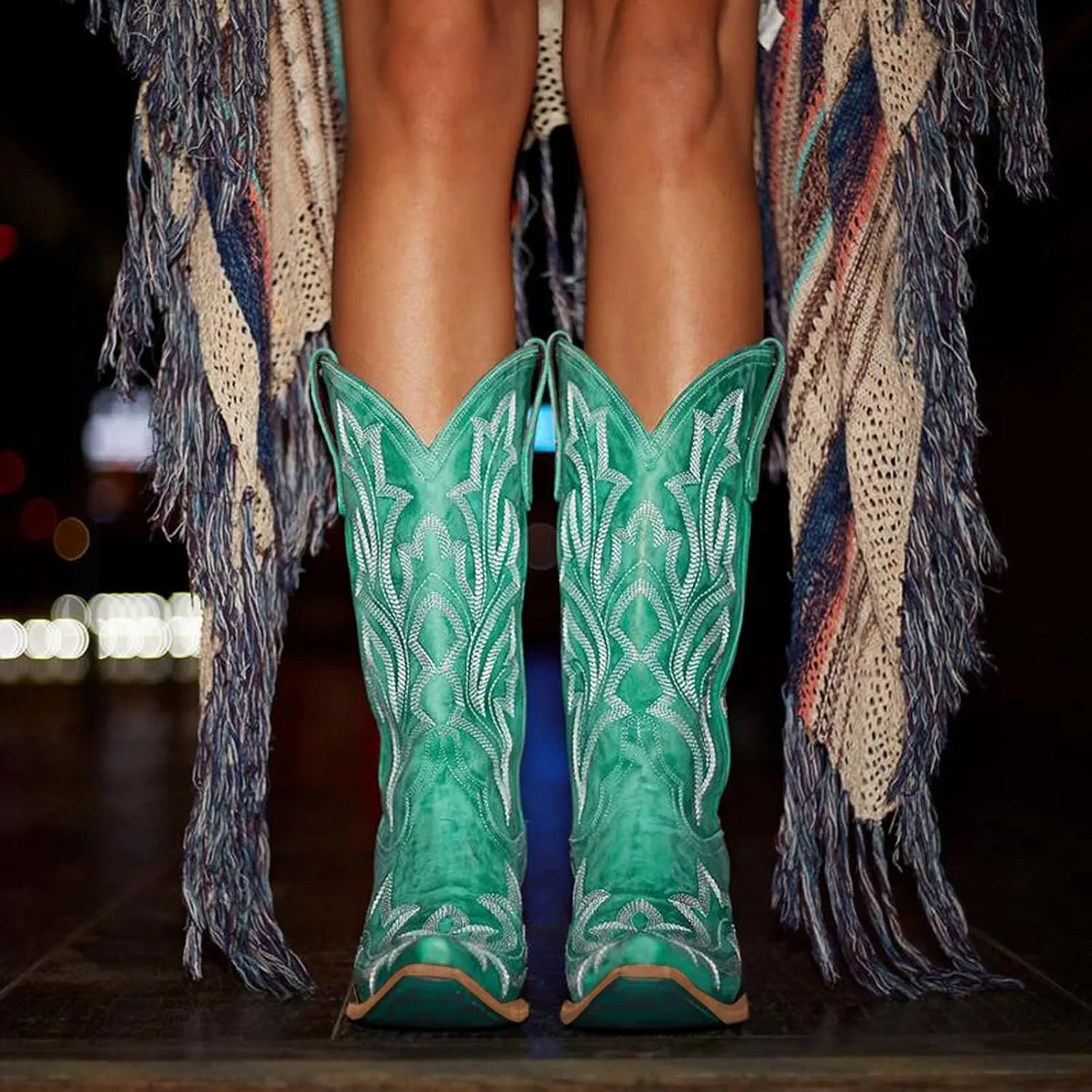 Mid Calf Boots for Women Cowboy Boots Women Cowboy Boots Retro Slip On Chunky Heel Embroidery Pointed Toe Women Boots