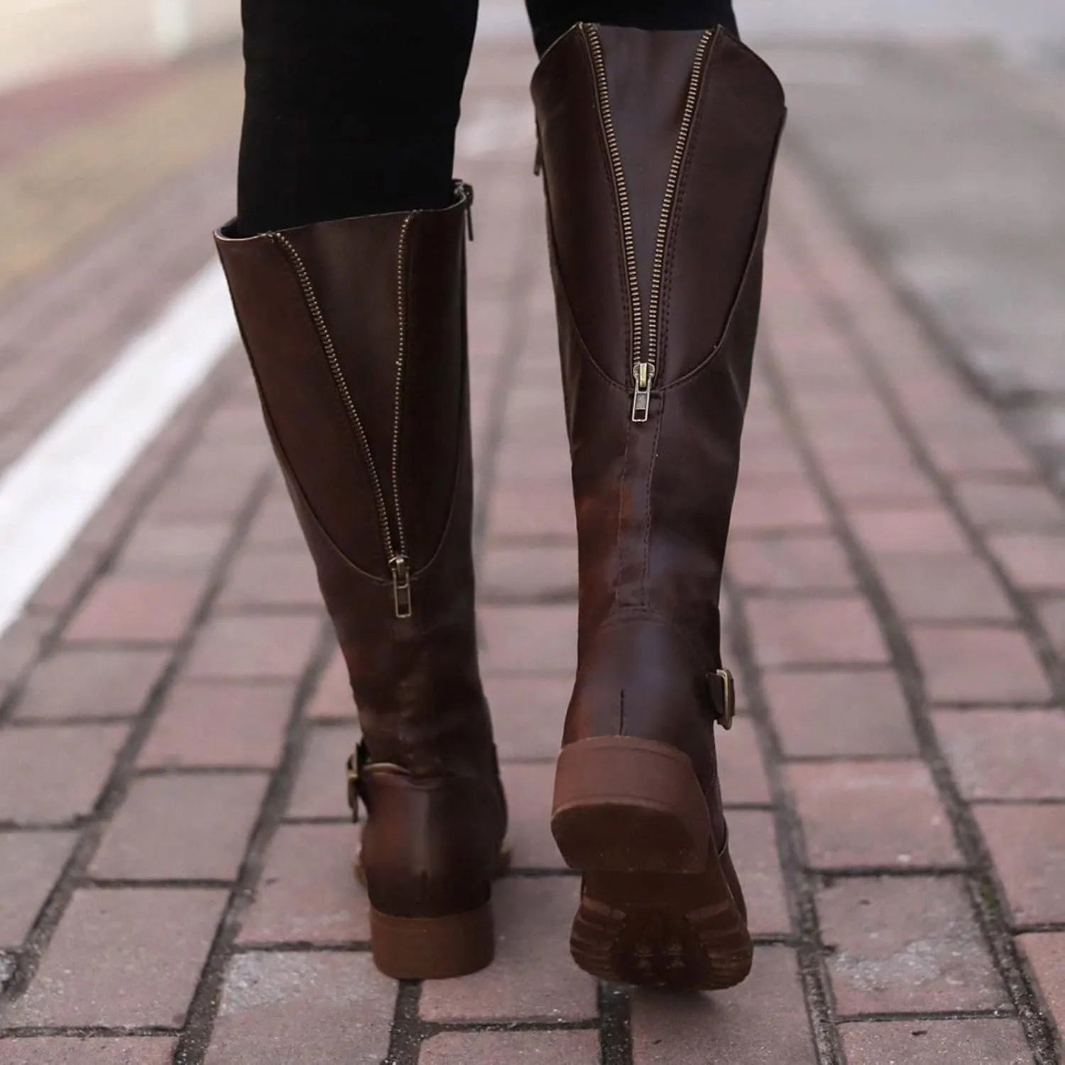 Mid Calf Boots for Women Low Hee Winter Boots for Women 2024 Vintage Round Toe Leather Zipper Square Heel Boots