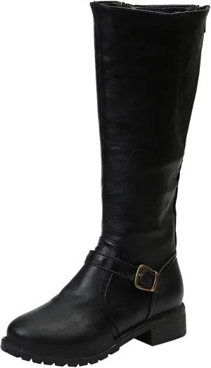 Mid Calf Boots for Women Low Hee Winter Boots for Women 2024 Vintage Round Toe Leather Zipper Square Heel Boots