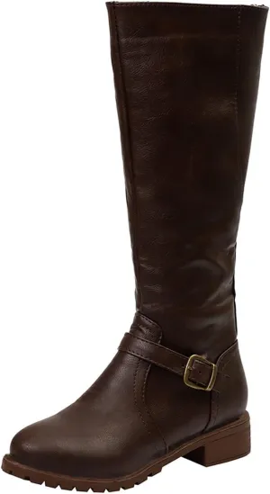 Mid Calf Boots for Women Low Hee Winter Boots for Women 2024 Vintage Round Toe Leather Zipper Square Heel Boots