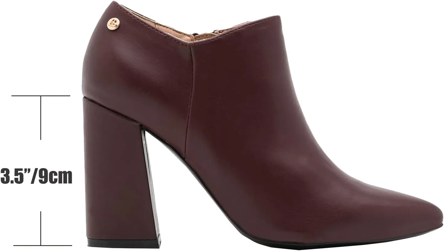 MOOMMO Women Chunky Block Heel Chelsea Ankle Boots Low Cut Zipper Pointed Closed Toe 3.5 Inch Short Booties Matte Leather Comfort Fall Winter Boot Formal Classic Office School Teacher Shoes 4-13 M US