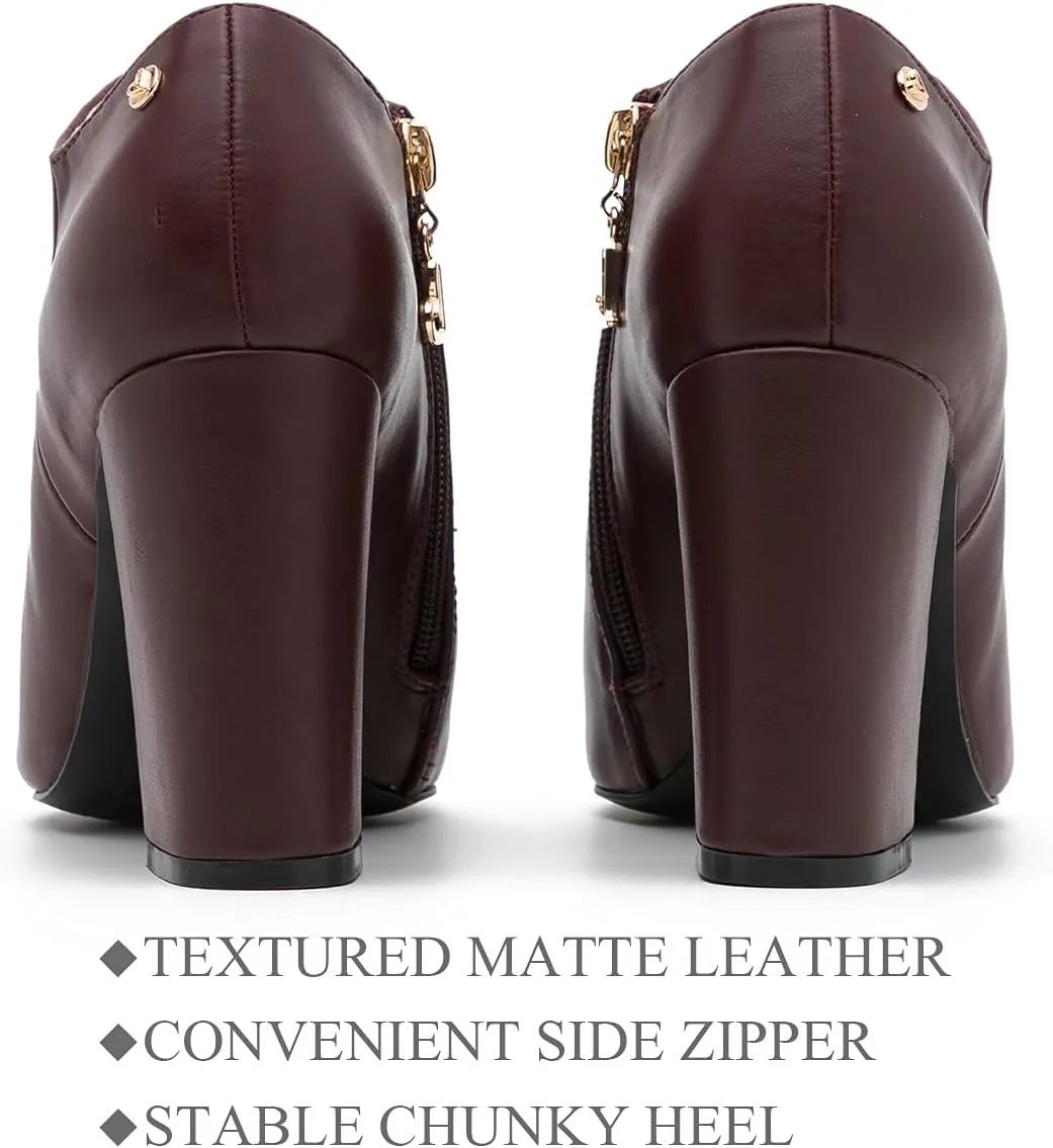 MOOMMO Women Chunky Block Heel Chelsea Ankle Boots Low Cut Zipper Pointed Closed Toe 3.5 Inch Short Booties Matte Leather Comfort Fall Winter Boot Formal Classic Office School Teacher Shoes 4-13 M US