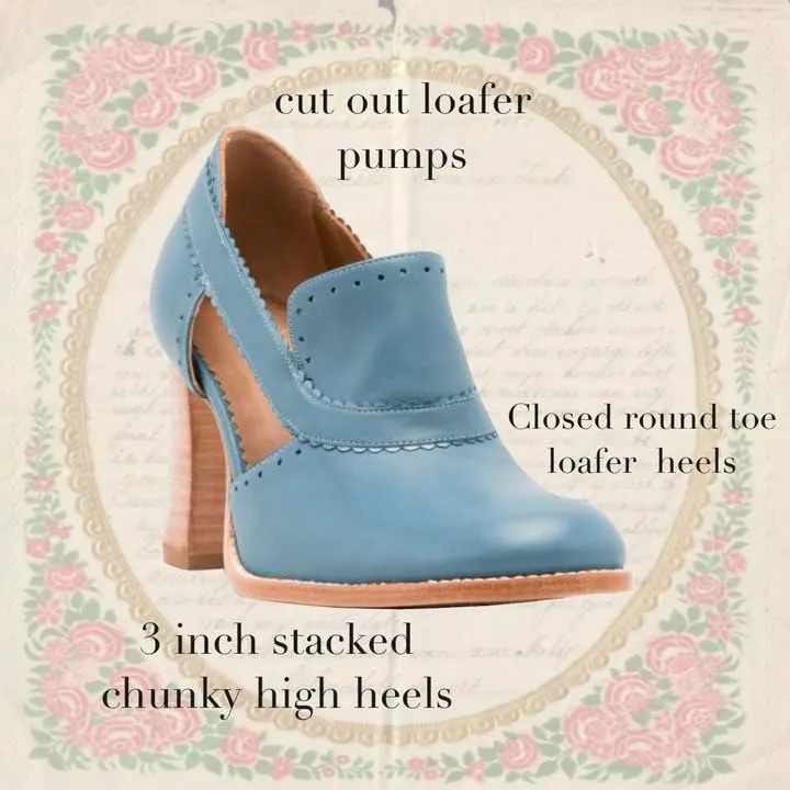 MOOMMO Women Chunky High Heel Loafer Pumps Round Toe Side Cut Pumps Sandals 3 inch Stacked Block Heel Sandal Booties Slip On Dress Shoes Matte Vintage Classic Office Party 4-11 M US
