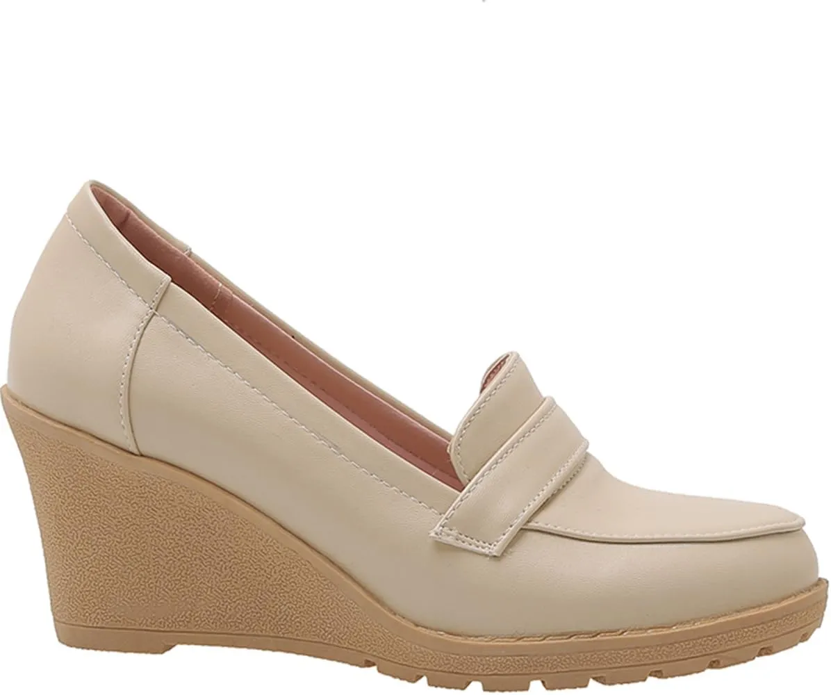 MOOMMO Women Platform Wedge Loafers Pumps Shoes Slip On Round Closed Toe Oxford Shoes Matte Leather Chunky Block Heel Penny Loafers Ladies Dressy Elegant Uniform Office Work Shoe Club Daily 4-10 M US