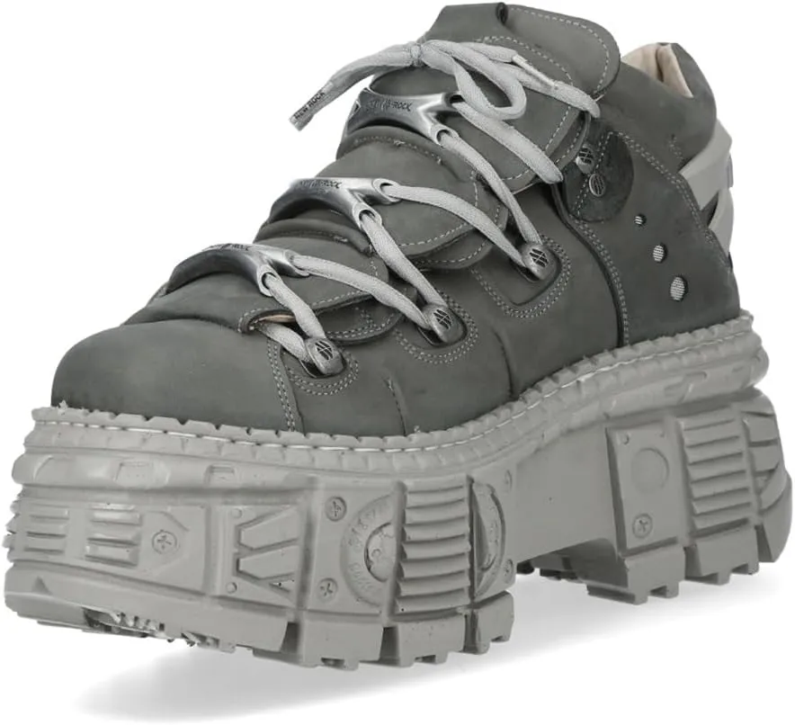 New Rock M-106WALL-C63 Grey Leather Urban Gothic Ankle Boots