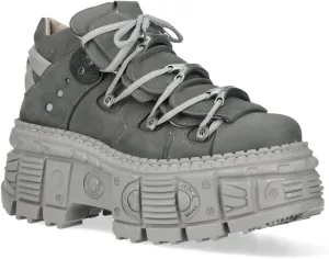 New Rock M-106WALL-C63 Grey Leather Urban Gothic Ankle Boots