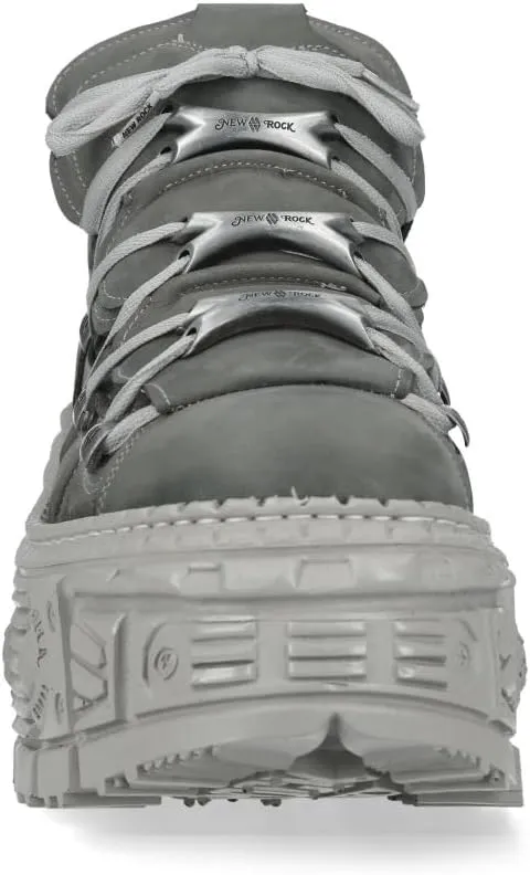 New Rock M-106WALL-C63 Grey Leather Urban Gothic Ankle Boots