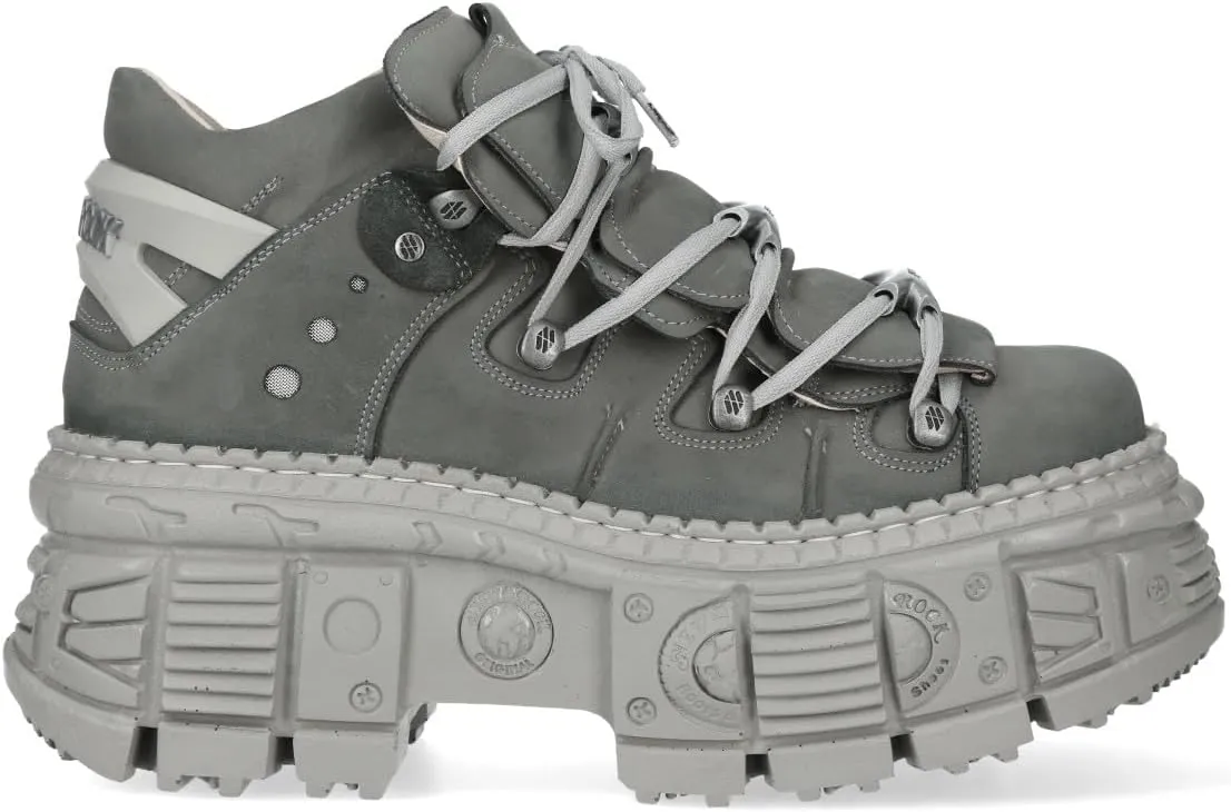 New Rock M-106WALL-C63 Grey Leather Urban Gothic Ankle Boots