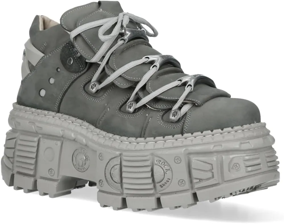 New Rock M-106WALL-C63 Grey Leather Urban Gothic Ankle Boots