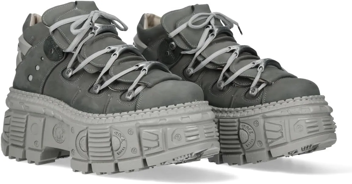 New Rock M-106WALL-C63 Grey Leather Urban Gothic Ankle Boots