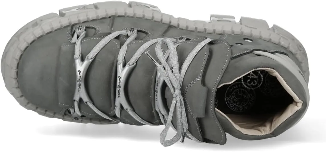 New Rock M-106WALL-C63 Grey Leather Urban Gothic Ankle Boots