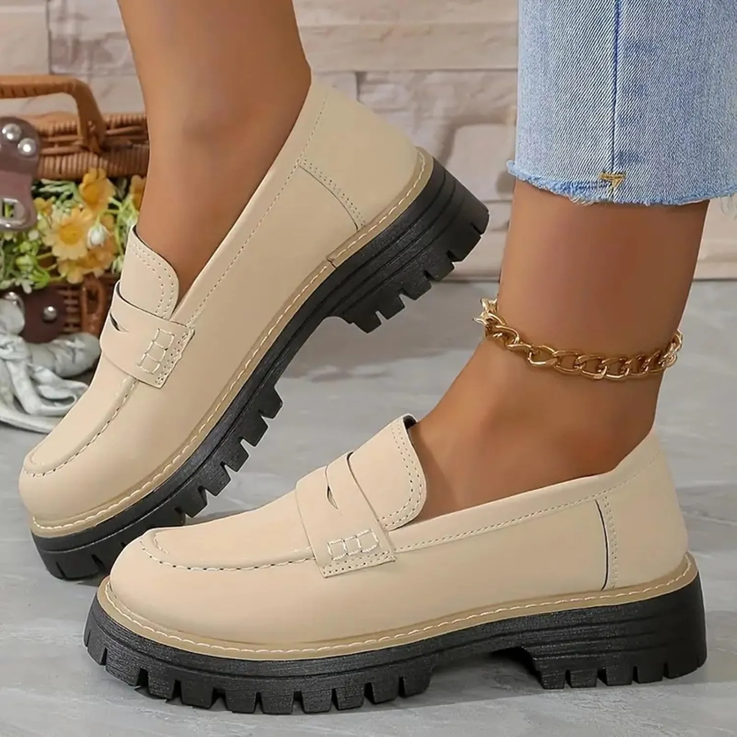 Orthoture-Orthopedic Loafers Shoes for Women 2024 Comfort Orthopedic Shoes Womens Round Toe Platform Walking Shoes,Platform Loafers,Womens Round Toe Walking Shoe, Slip on Shoes